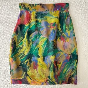 Vintage 80s Sonata Colorful Watercolor Floral Mini Skirt